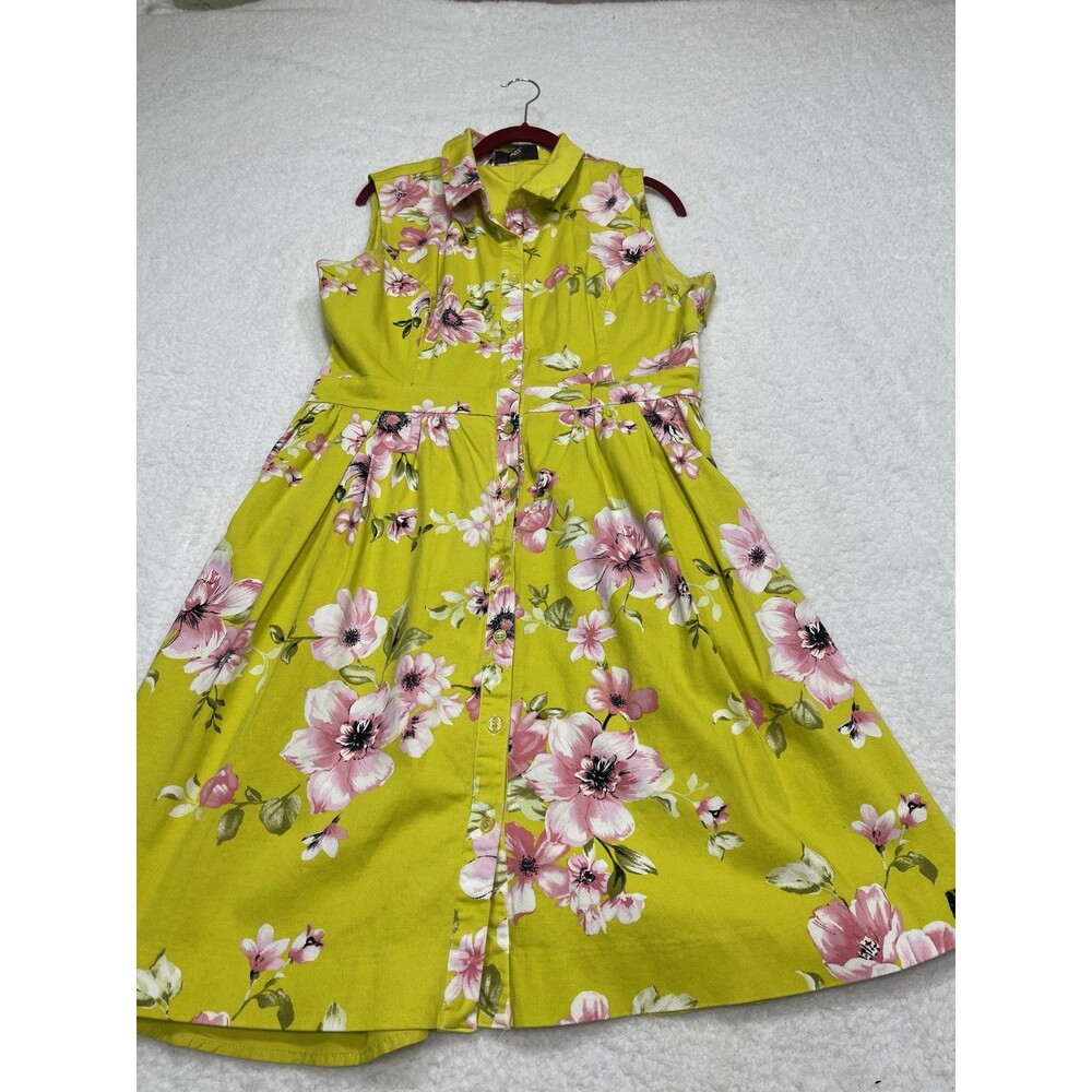 ABS Allen Schwartz Midi Dress Button Down Women Green Floral Vacay One Size